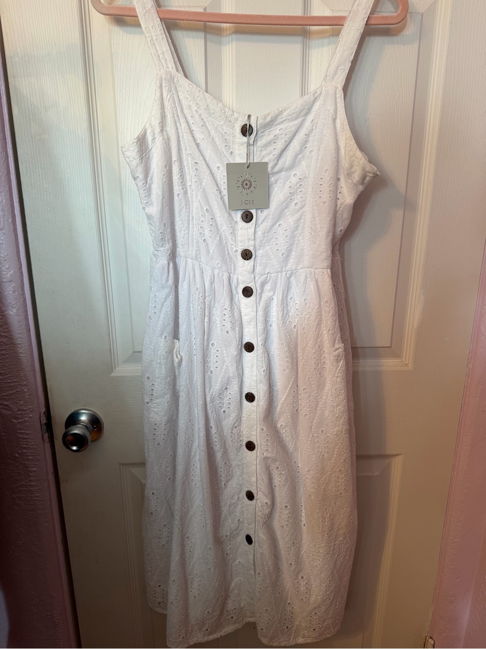 White Eyelet Button-Front Midi Dress